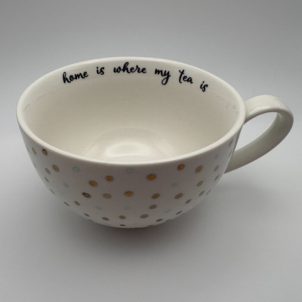 Indigo White w/ Polkadot Large Teacup Coffee Mug "Home is where..." (SKU:295MI)